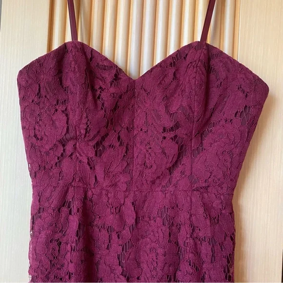 Anthropologie Fame and Partners Twilight dress strapless lace gown wine red - Picture 4 of 16